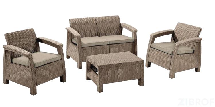 Комплект мебели с диваном Yalta 2set AFM-1020B Beige/Cappuccino (имитация ротанга) 4Pcs