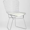 Стул обеденный Bertoia хромированный металл с белой подушкой из экокожи