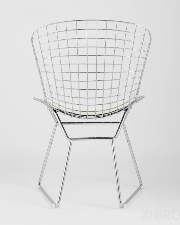 Стул обеденный Bertoia хромированный металл с белой подушкой из экокожи