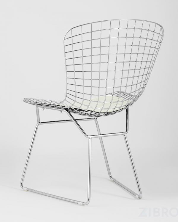 Стул обеденный Bertoia хромированный металл с белой подушкой из экокожи