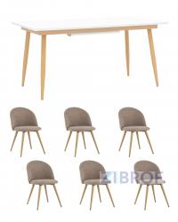 Обеденная группа стол Стокгольм 160-220*90, 6 cтульев Лион серо-бежевый шенилл