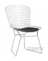 Стул обеденный Bertoia хромированный металл с черной подушкой из экокожи