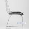 Стул обеденный Bertoia хромированный металл с черной подушкой из экокожи Стул обеденный Bertoia хромированный металл с черной подушкой из экокожи