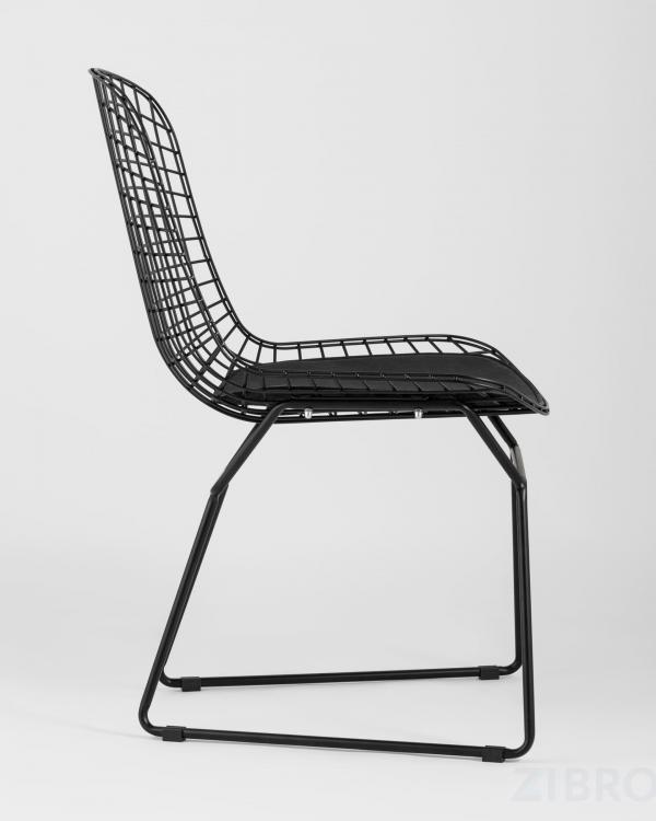 Стул обеденный Bertoia металлический черный с черной подушкой из экокожи Стул обеденный Bertoia металлический черный с черной подушкой из экокожи