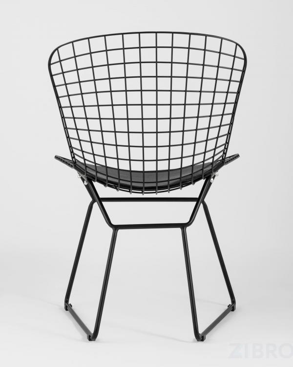 Стул обеденный Bertoia металлический черный с черной подушкой из экокожи Стул обеденный Bertoia металлический черный с черной подушкой из экокожи