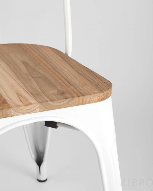 Стул TOLIX WOOD белый глянцевый, каркас металлический, сиденье деревянное