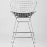 Стул полубарный с низкой спинкой Bertoia хромированный металл с черной подушкой из экокожи