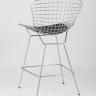 Стул полубарный с низкой спинкой Bertoia хромированный металл с черной подушкой из экокожи