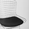 Стул полубарный с низкой спинкой Bertoia хромированный металл с черной подушкой из экокожи