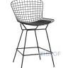 Стул полубарный с низкой спинкой Bertoia черный металл с черной подушкой из экокожи