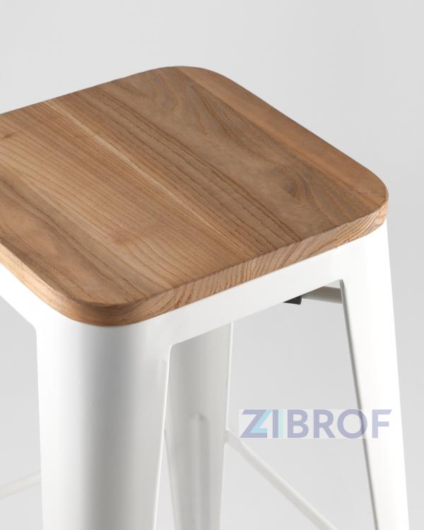 Стул барный Tolix Wood белый матовый, сталь с порошковым покрытием, светлое дерево, металл Стул барный Tolix Wood белый матовый, сталь с порошковым покрытием, светлое дерево, металл