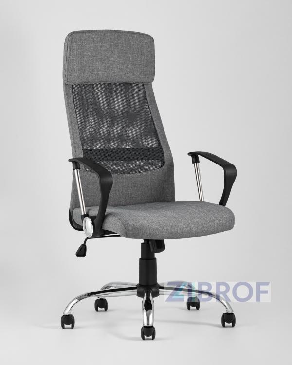 Компьютерное кресло TopChairs Bonus офисное серое в обивке из текстиля и сетки, механизм качания Top Gun пятилучье