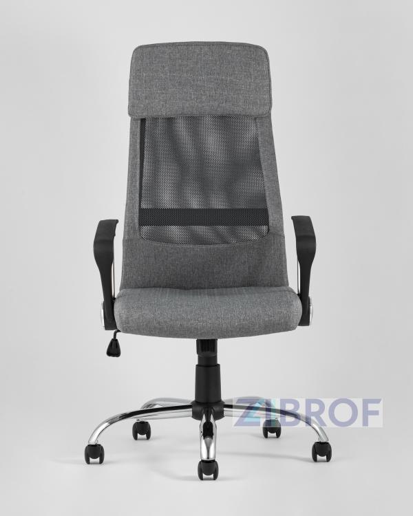 Компьютерное кресло TopChairs Bonus офисное серое в обивке из текстиля и сетки, механизм качания Top Gun пятилучье