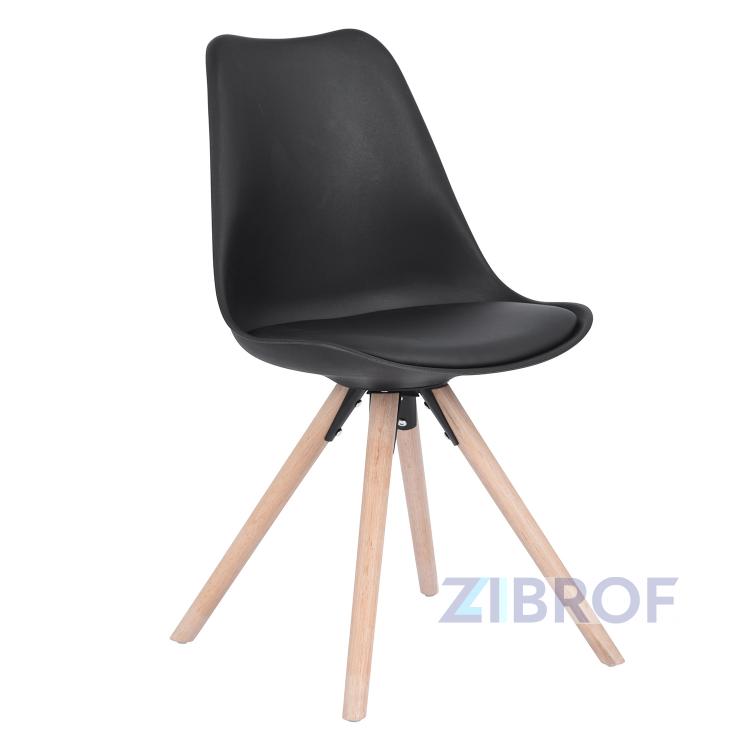 Стул мягкий Арианда черный, пластик, экокожа, каркас натуральный некрашеный массив бука