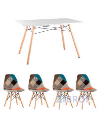 стол Eames 120*80 см, стулья Eames в тканевой обивке пэчворк
