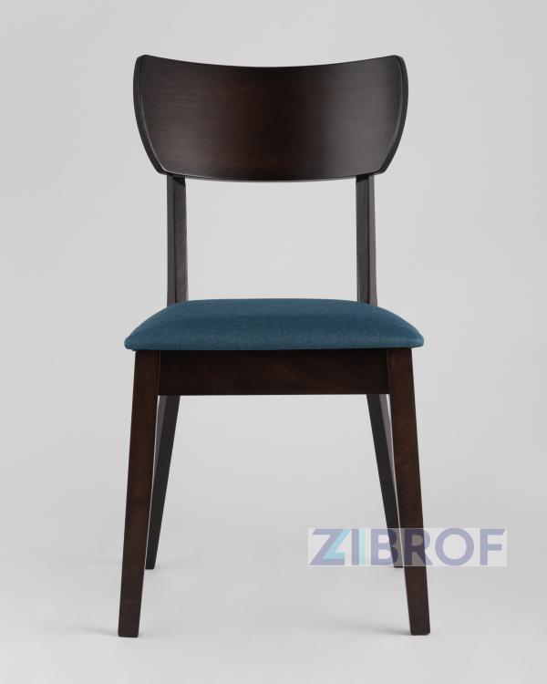 Комплект из четырех стульев TOMAS мягкое синее сиденье деревянный каркас из массива гевеи
