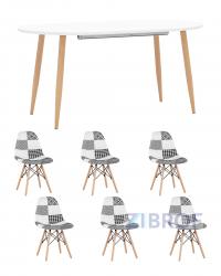 Обеденная группа стол Берген 160-220*90, 6 cтульев DSW пэчворк черно-белые