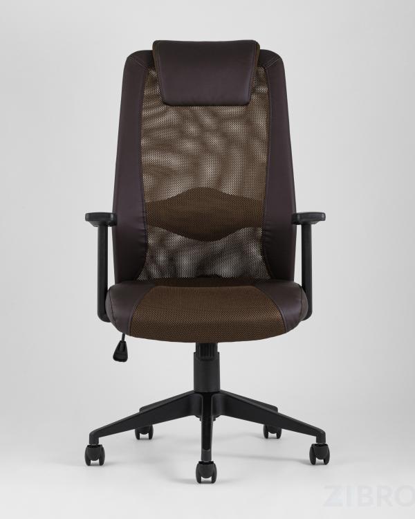 Компьютерное кресло TopChairs Studio офисное коричневое в обивке из экокожи и текстиля с сеткой, механизм качания To Компьютерное кресло TopChairs Studio офисное коричневое в обивке из экокожи и текстиля с сеткой, механизм качания To