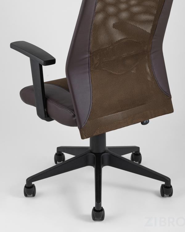 Компьютерное кресло TopChairs Studio офисное коричневое в обивке из экокожи и текстиля с сеткой, механизм качания To Компьютерное кресло TopChairs Studio офисное коричневое в обивке из экокожи и текстиля с сеткой, механизм качания To