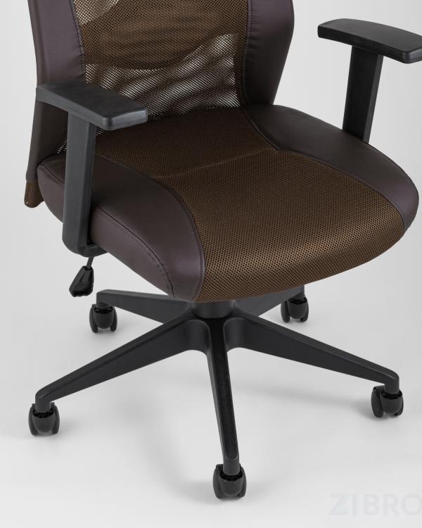 Компьютерное кресло TopChairs Studio офисное коричневое в обивке из экокожи и текстиля с сеткой, механизм качания To Компьютерное кресло TopChairs Studio офисное коричневое в обивке из экокожи и текстиля с сеткой, механизм качания To