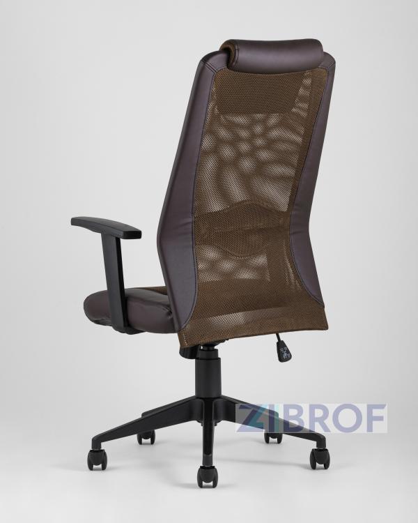 Компьютерное кресло TopChairs Studio офисное коричневое в обивке из экокожи и текстиля с сеткой, механизм качания To Компьютерное кресло TopChairs Studio офисное коричневое в обивке из экокожи и текстиля с сеткой, механизм качания To