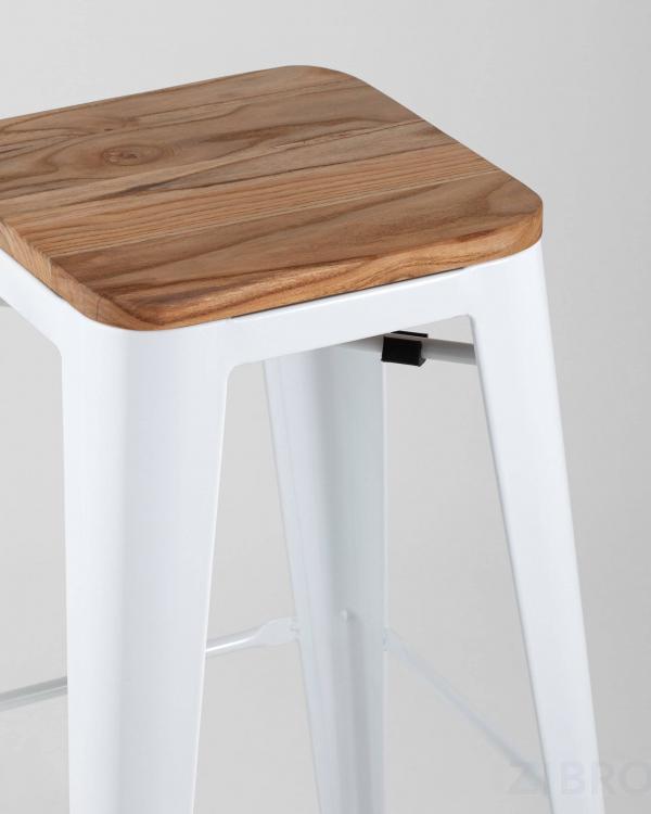 Стул барный Tolix WOOD белый глянцевый, металл с порошковым покрытием, светлое дерево, металл Стул барный Tolix WOOD белый глянцевый, металл с порошковым покрытием, светлое дерево, металл