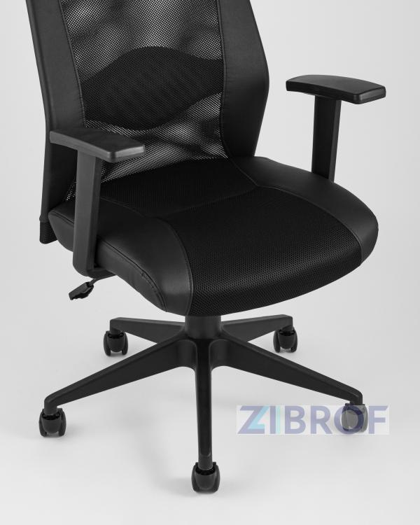 Компьютерное кресло TopChairs Studio офисное черное в обивке из экокожи и текстиля с сеткой, механизм качания Top Gu