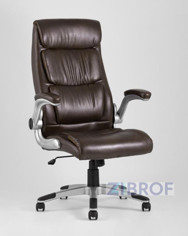 Компьютерное кресло TopChairs Force офисное коричневое в обивке из экокожи и сетки, механизм качания Top Gun