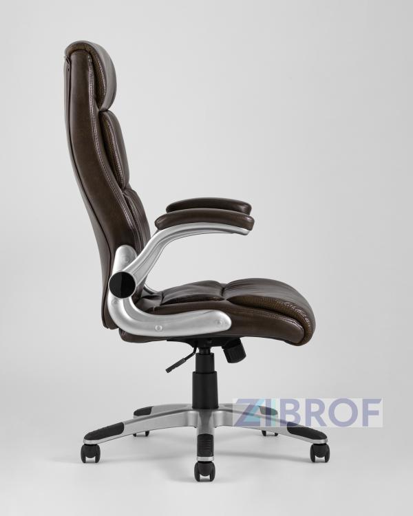 Компьютерное кресло TopChairs Force офисное коричневое в обивке из экокожи и сетки, механизм качания Top Gun