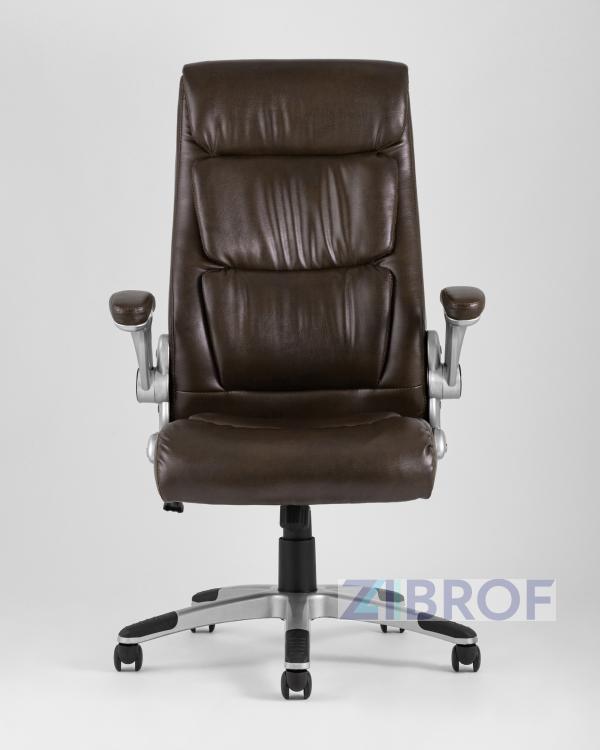 Компьютерное кресло TopChairs Force офисное коричневое в обивке из экокожи и сетки, механизм качания Top Gun