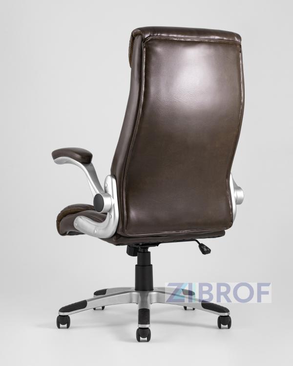 Компьютерное кресло TopChairs Force офисное коричневое в обивке из экокожи и сетки, механизм качания Top Gun