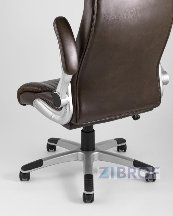 Компьютерное кресло TopChairs Force офисное коричневое в обивке из экокожи и сетки, механизм качания Top Gun