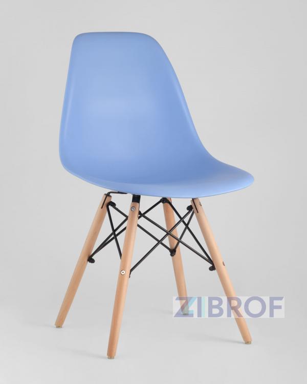Стул Eames SIMPLE DSW голубой, литой полипропилен, стальной каркас, натуральный массив бука
