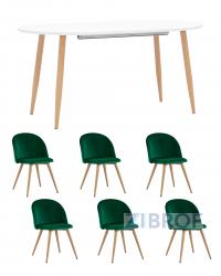 Обеденная группа стол Берген 160-220*90, 6 cтульев Лион с ромбами зеленый