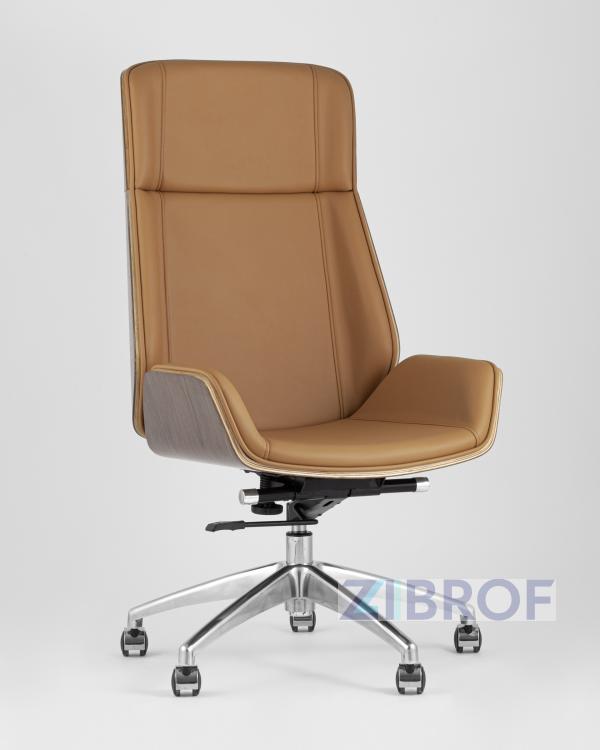 Компьютерное кресло TopChairs Crown офисное для руководителя коричневое, обивка экокожа, металлический каркас