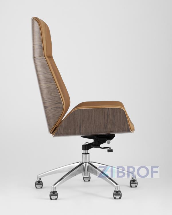 Компьютерное кресло TopChairs Crown офисное для руководителя коричневое, обивка экокожа, металлический каркас