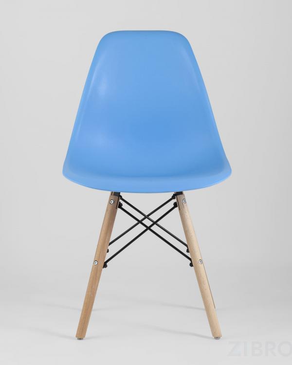 Стул Eames Style DSW голубой, литой полипропилен, стальной каркас, натуральный массив бука