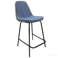 Барный стул Клод на опоре полубарная металлическая, флок цвет голубой