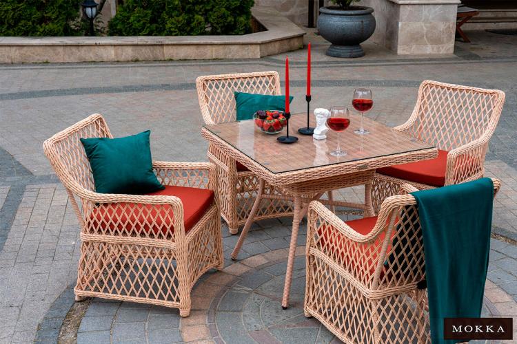 Комплект плетеной  мебели MOKKA VILLA ROSA (4 кресла) + 4 подушки