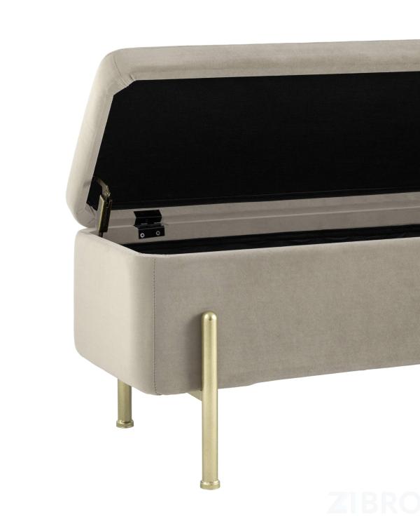 Банкетка Болейн с ящиком велюр бежевый ножки из металла цвет золото