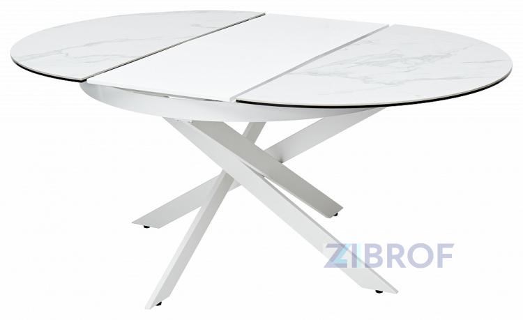 Стол обеденный Trento раскладной 120-170*120 керамика белый мрамор глянцевый