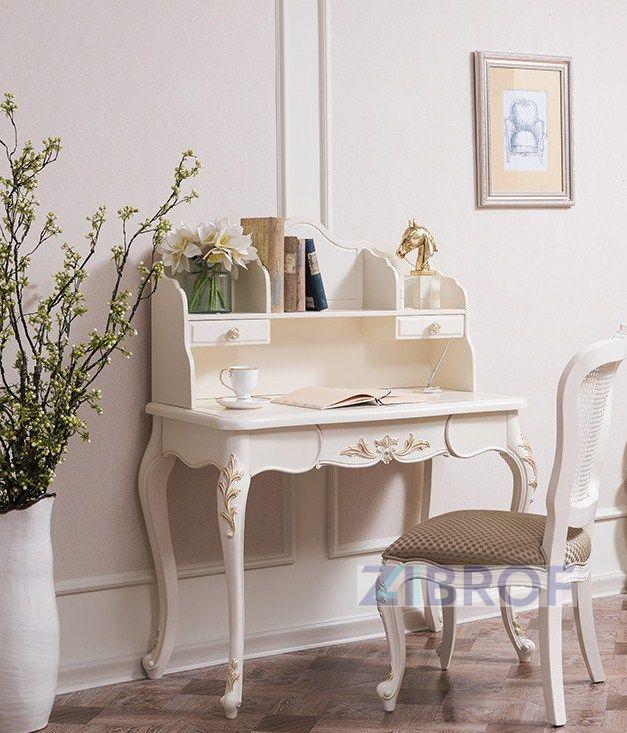Письменный стол Shantal MK-5015-WG с надставкой (цвет патины: золото) 102х50х129 см Белый с золотом