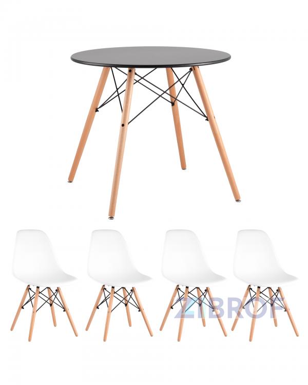 Eames D80 черный, 4 стула Eames DSW белые