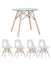 Eames D80 стол стеклянный, четыре стула прозрачные