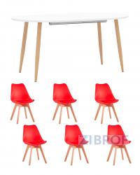 Обеденная группа стол Берген 160-220*90, 6 cтульев Frankfurt красные