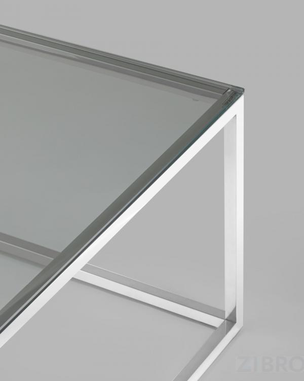 Стол журнальный 120*60 ТАУН серебро каркас нержавеющая сталь столешница закаленное стекло