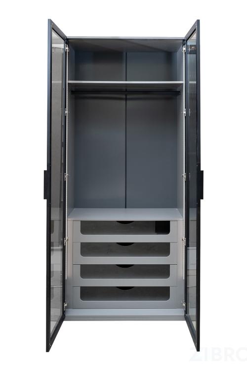 GD-10012/1-6 Шкаф Alto двухд c выдвиж ящик, цвет серый Кобальт, дверцы стекло(тонир) 100*57*228.5см