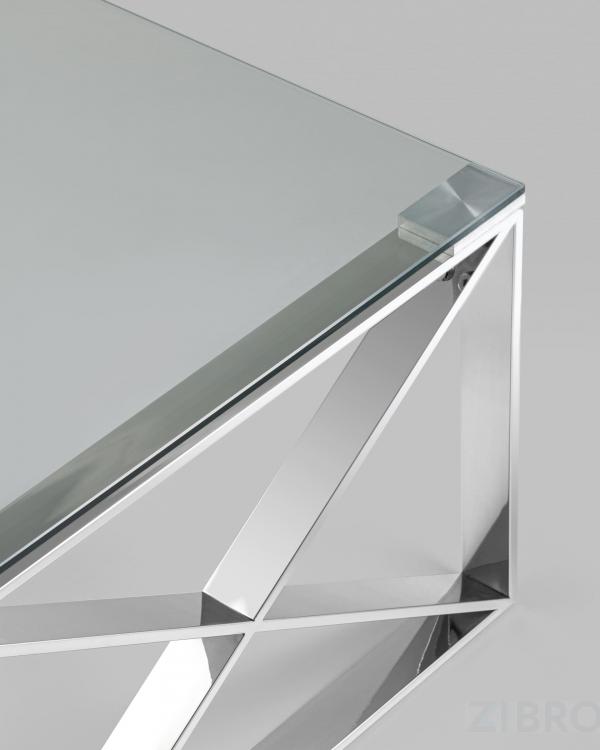 Стол журнальный 120*60 КРОСС серебро каркас нержавеющая сталь столешница закаленное стекло