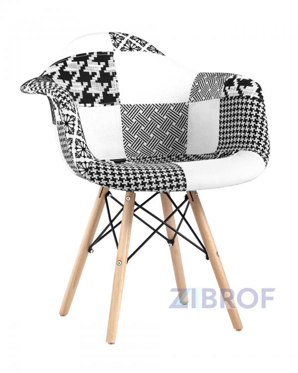 Обеденная группа стол Rondo раскладной 100-135*100 см белый, 4 кресла Eames пэчворк черно-белые