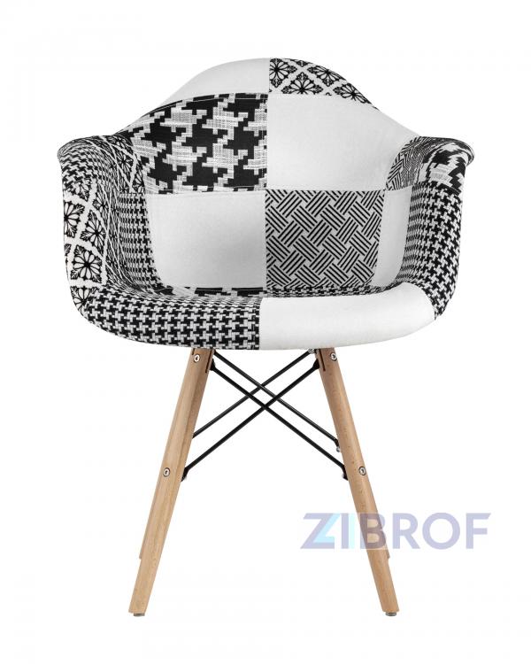 Обеденная группа стол Rondo раскладной 100-135*100 см белый, 4 кресла Eames пэчворк черно-белые